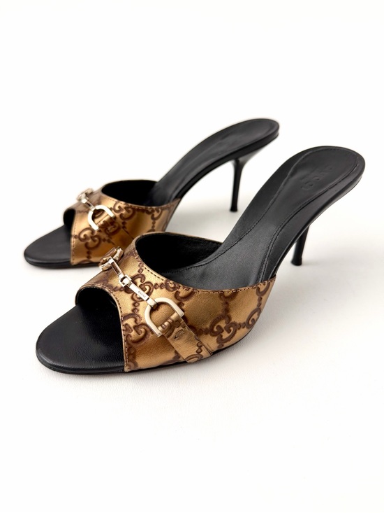 Gucci Shoes - GUCCI | Y2K Guccissima Double G Gold Bronze Horsebit Mules Slip on Heel EU 36.5